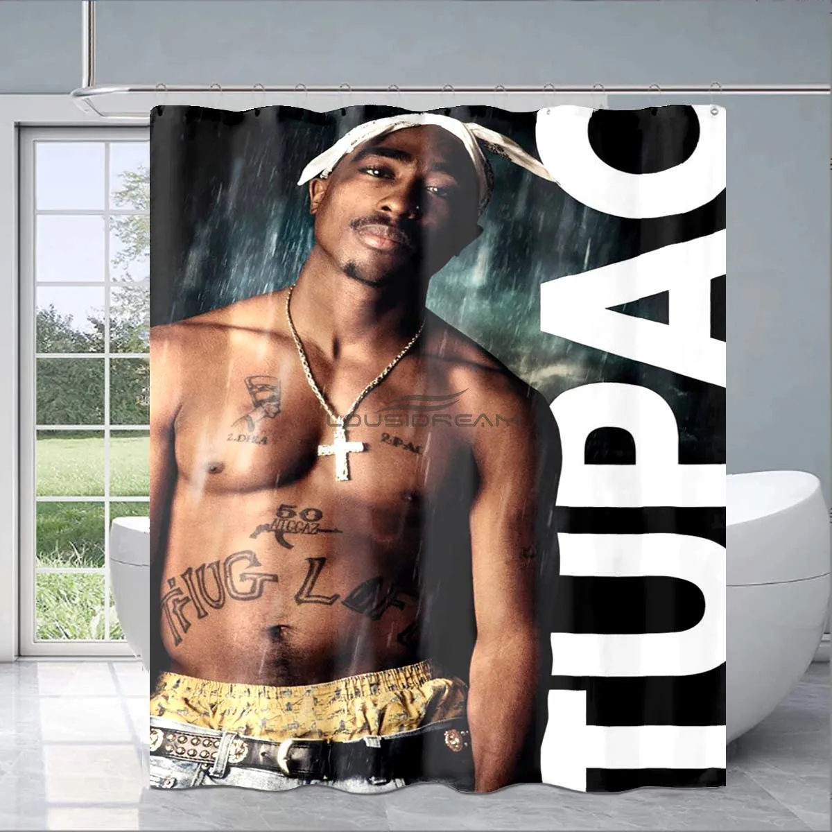 

8 размеров, водонепроницаемая душевая занавеска Rap Singer 2Pac с 3D-принтом, декоративная занавеска для ванной комнаты, подарок для вентиляторов