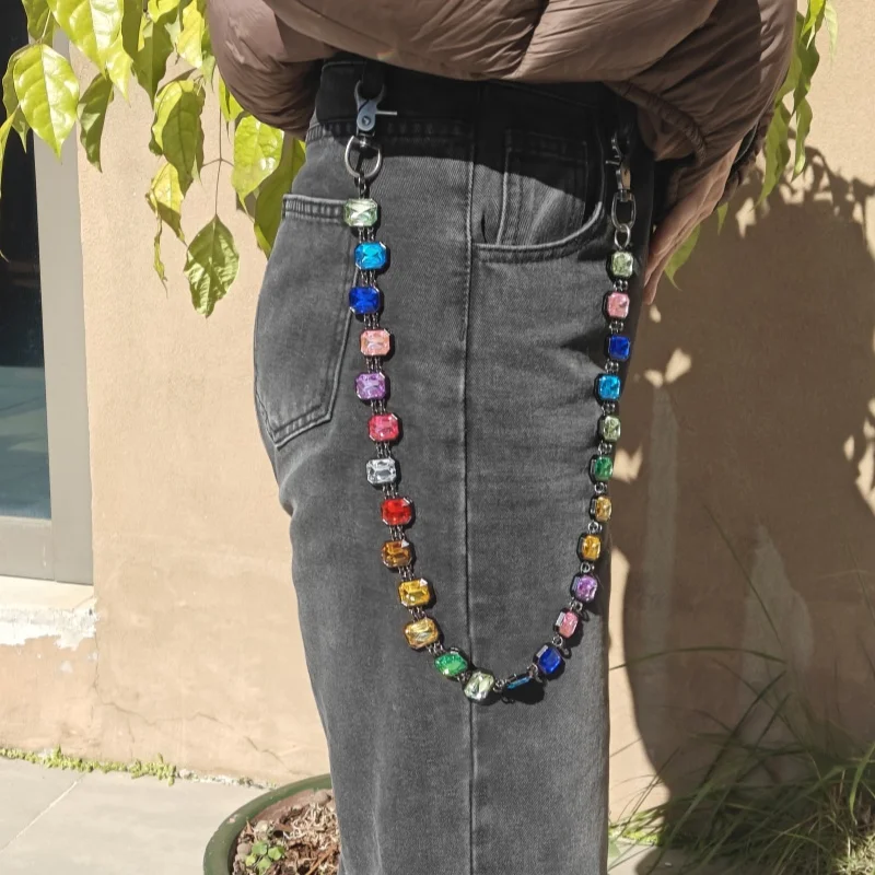 Colour Agate Crystal Pants Chain Men And Women One\'s Waist Luxury Accessories Gothic Ethnic Style Y2K KeyChain Wholesaler