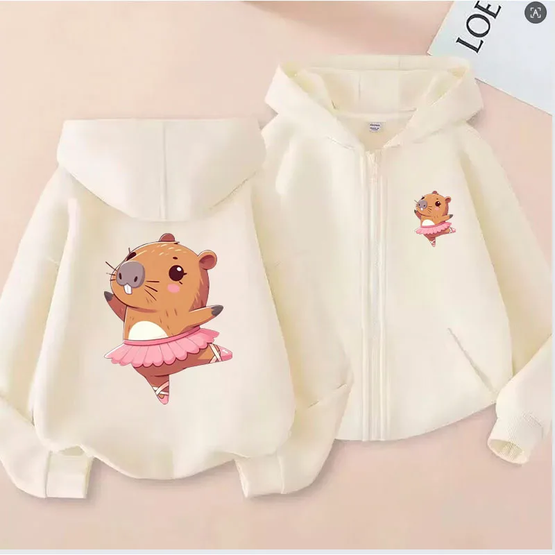 Kawaii Hoodie Capybara Jacket Y2k Stylish Boys Girls Zipper Trendy Animal Cartoon  Zip Up Sweatshirts Winter Autumn Unisex