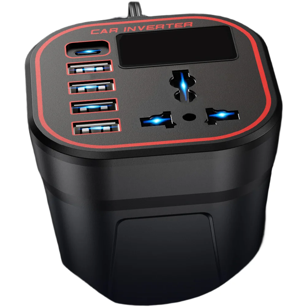 Car-Mounted Power Inverter 12V or 24V to 220V AC 150W with .0 USB Fast Charging Ports and Real-Time Digital Readout
