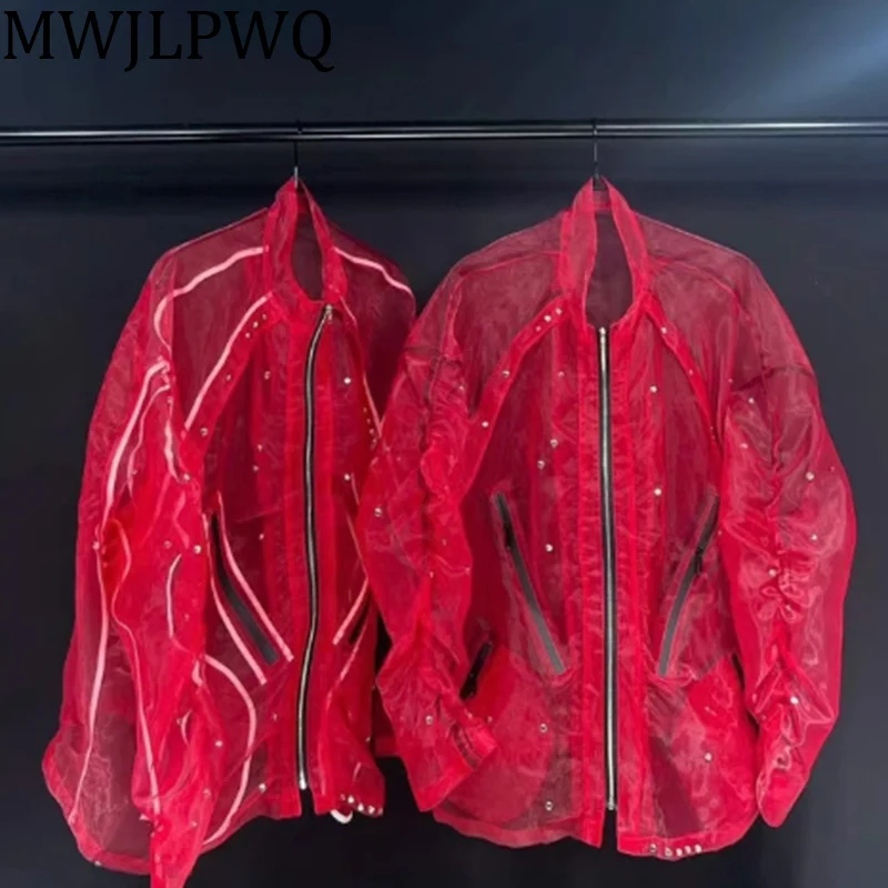 

MWJLPWQ Солнцезащитная куртка с длинными рукавами и заклепками, мужская уличная тонкая вентилируемая куртка, новинка лета 202, мужские топы с металлическим нишевым дизайном 010851