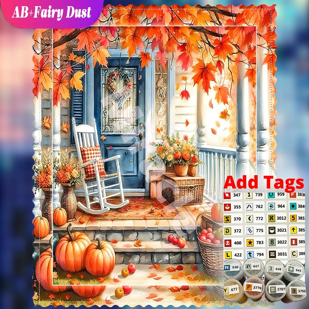 AB Fairy Dust DIY Diamond Mosaic Landscape Vintage Full Square Round Painting autumn porch pumpkins Embroidery Decor For Home