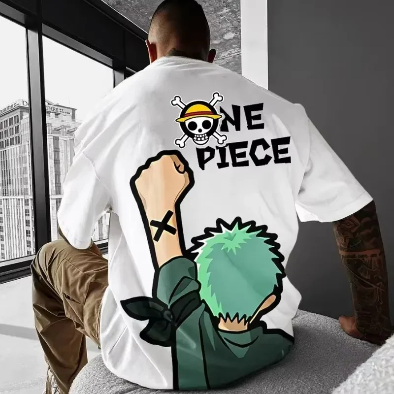 Nova juventude masculina uma peça oversize tshirts anime personagem impressão cosplay t camisas roronoa zoro gráfico undershirts camiseta pura