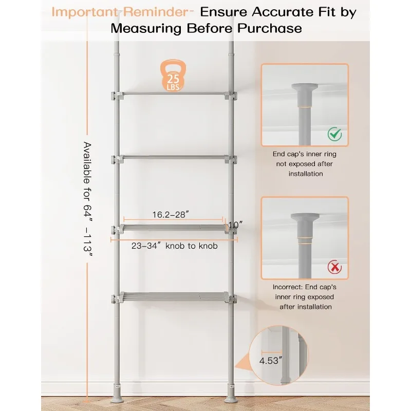 Adjustable Over The Toilet Storage Shelf, 4-Tier Ample Over Toilet Bathroom Organizer and Storage,Tension Mounted Above Toilet