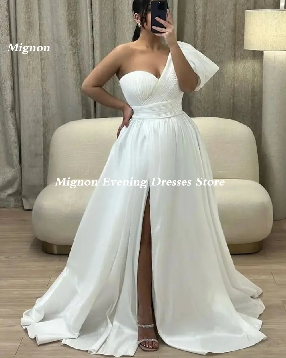 Mignon Satin A-line One-shoulder Popular Ruffle Prom Gown Floor-length Elegant Formal Evening Party Dress for Women 2023