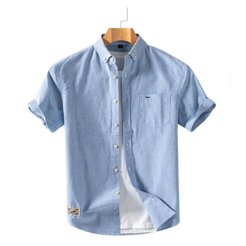 2023 New Spring Summer 100% Cotton Denim Shirt Men's Short Sleeves Style Daily Fashion Casual Loose Clothing White Grey Blue Top