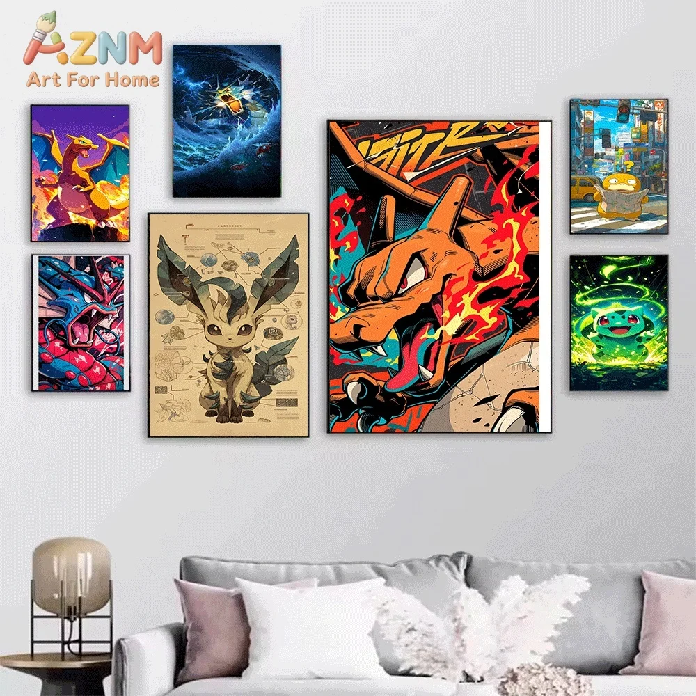 AZNM Ash‑Greninja Water Blade Effect Anime Canvas Wall Print, Game Character Art Poster, Unframed Canvas Painting for Kids Bed