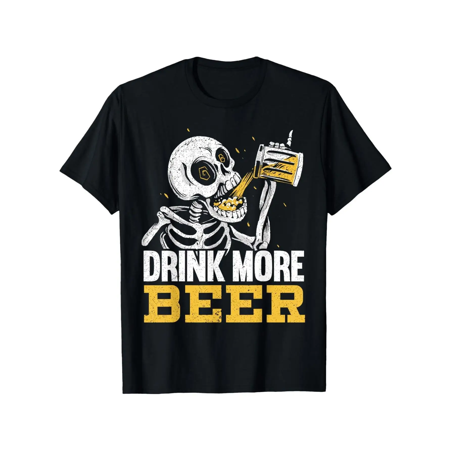 

Funny Skeleton T-shirt for Men Women Drink More Beer Slogan Print Humorous Drinking Graphic Tees Loose Tops