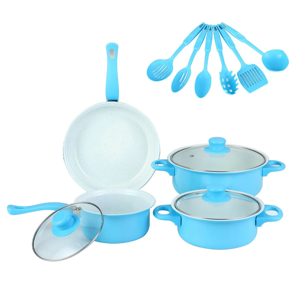 12-teiliges Antihaft-Kochgeschirr-Set, tiefe Bratpfanne mit Deckel, Milchtopf, Maifan-Stein-Bratpfanne, stapelbares Topf-Set für alle Arten von Herd