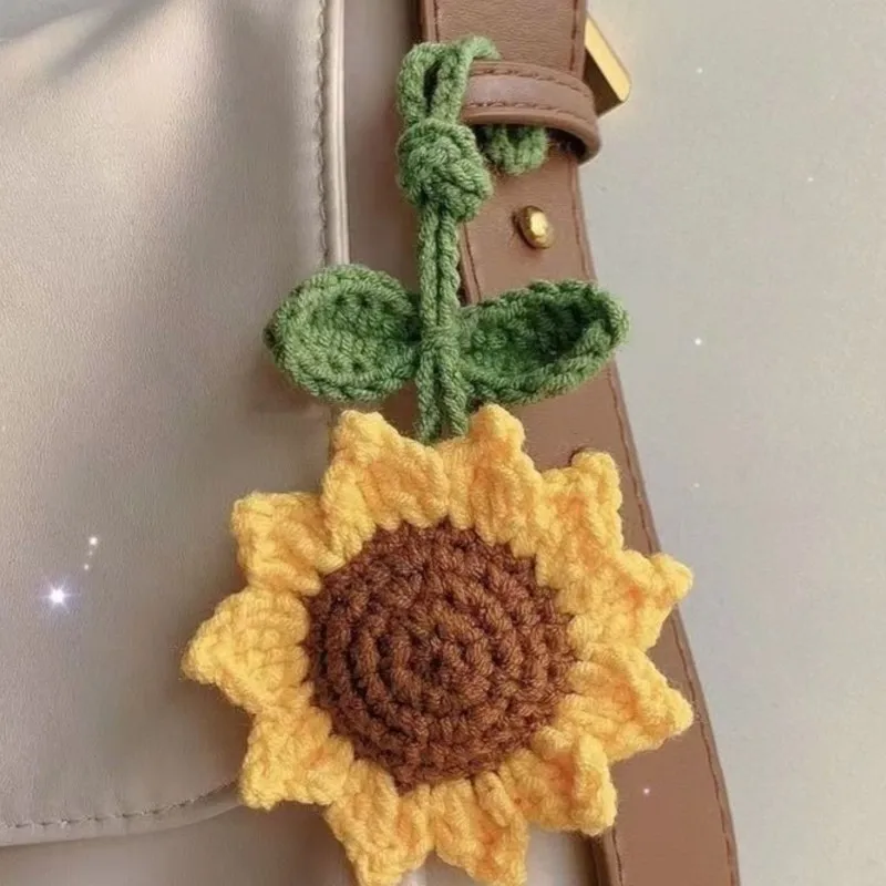 Women Pendant Pure Hand-woven Sunflower Bag Car Pendant Accessory Sunflower Crochet Solid Color Simple For Cute Funny Girls Gift