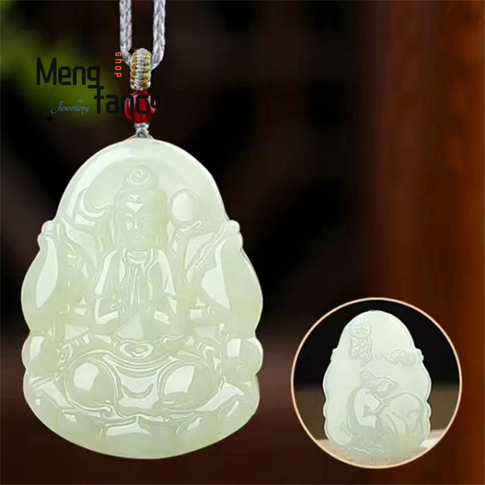 Natural Afghan Greenish White Jade Eight Guardian Deities Zodiac Pendant Double-sided Engraving Couple Fashion Jewelry Mascots