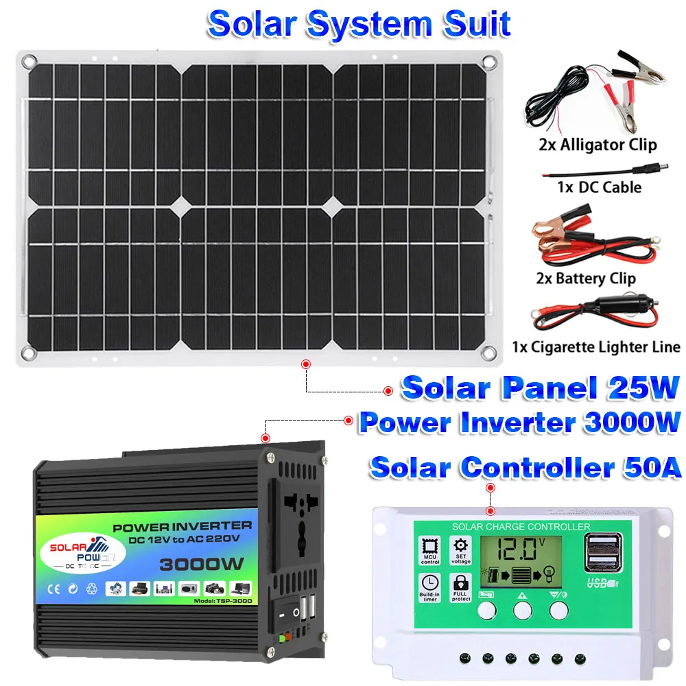 3000W Solar Inverter DC 12V To AC 220V Dual USB Solar Voltage Transformer Modified Sine Wave Solar Smart Inverter for Tablet RV