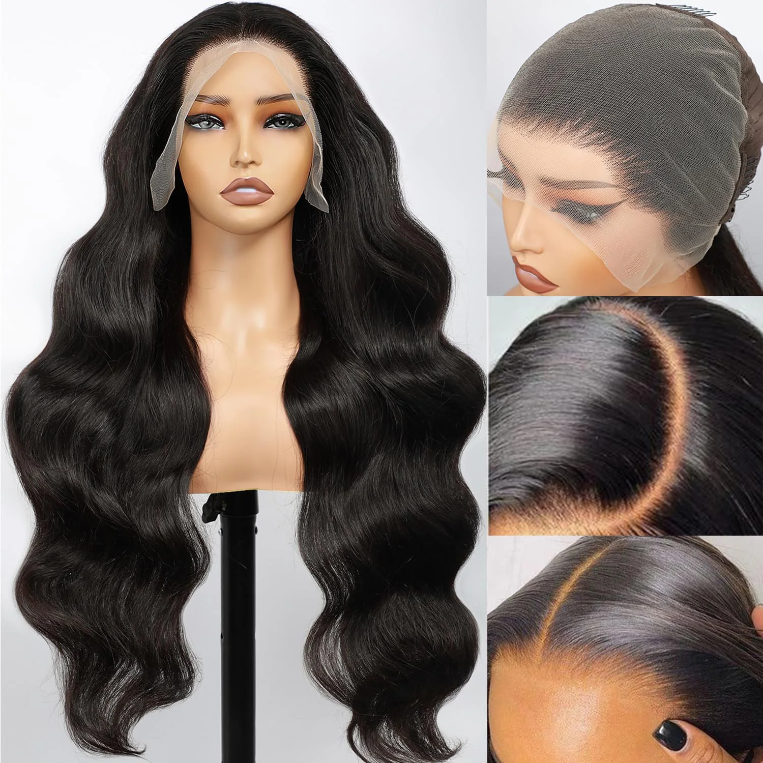 40 بوصة 200% الكثافة 13x4 الدانتيل الباروكات للنساء شعر الإنسان قبل قطعها قبل قطع الجسم موجة الدانتيل الجبهة الباروكات