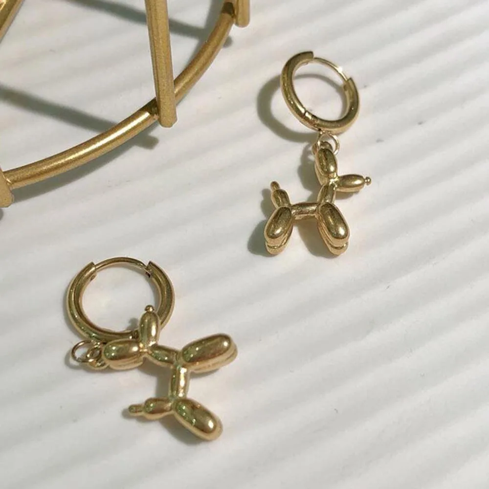 Creative Mini Balloon Dog Pendant Hoop Earrings for Women Korean Fashion Lovely Cartoon Dog Funny Earring Egirls Jewelry Gift view 3