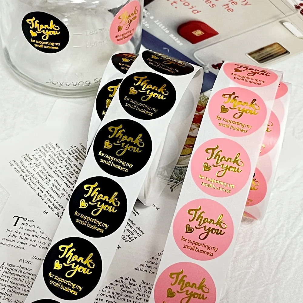 50/500pcs Round Thank-You Gilding Powder Sealed Sticker Gift Store Holiday Party Decoration Label Scrapbook Stationery Sticker