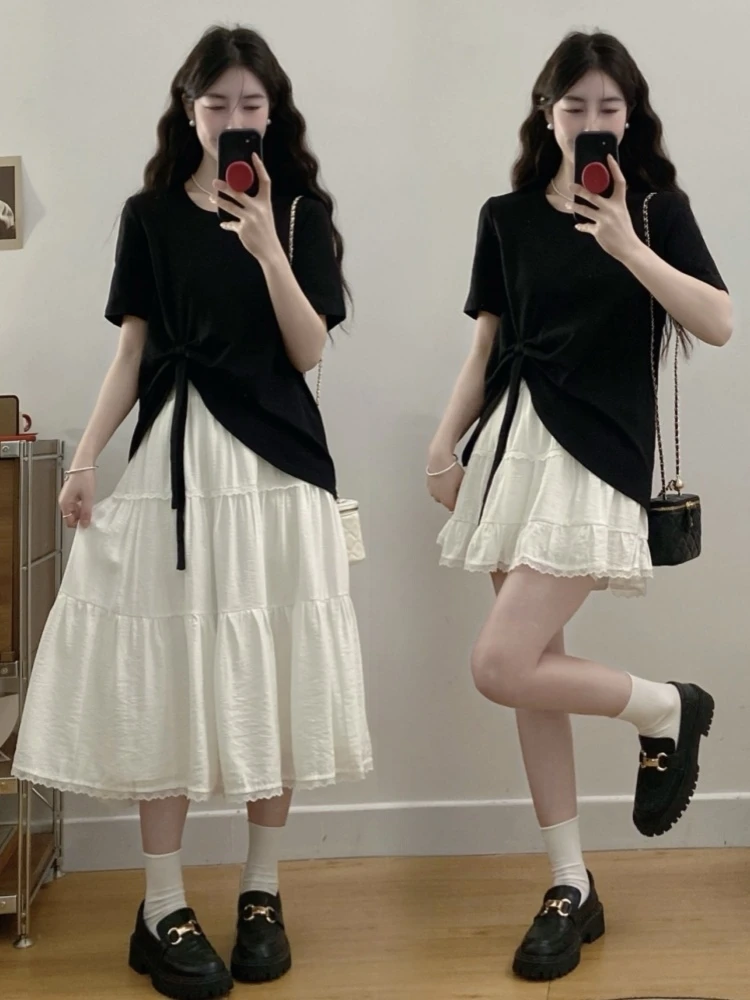 

Stylish Two-Piece Set for plus Size Women Summer Fashionable T-Shirt Top And Midi Skirt Ensemble Beautifully Designed Casual ...