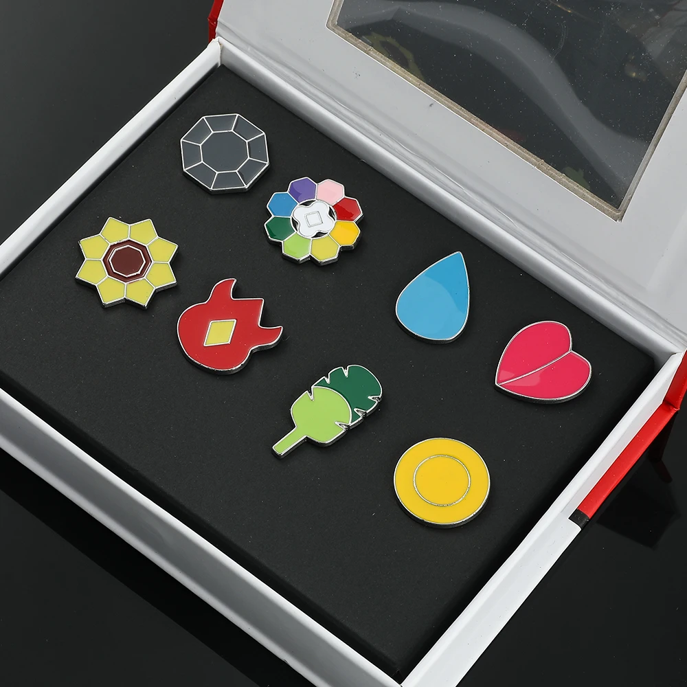 8Pcs/Box Gym Badges Sinnoh Unova Kalo Box Set Kanto Johto Hoenn  Kalos Orange Islands Pins Brooches Box Set Pocket Monster view 6
