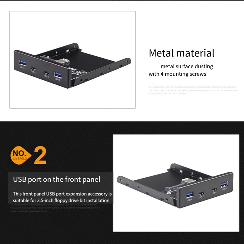 Top-USB Hub USB C Hub 3.5 Inch Floppy Drive Front Panel 2 Port USB 3.0 + 2 Port USB 3.1 Type C 20 Pin Connector