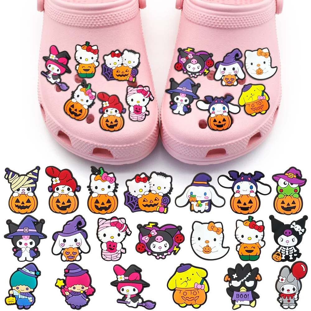 Funny 1PCS Sanrio Halloween DIY Cartoon Kitty Cinnamoroll Accessories PVC Cute animal Shoe Charms Decorate Kids Girl X-mas Gifts