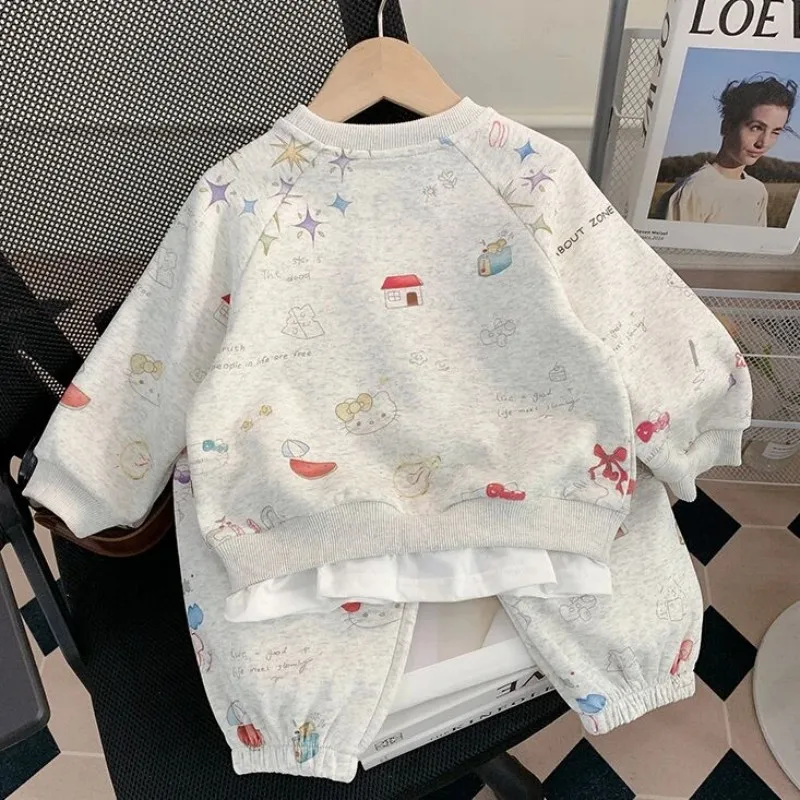 

Boys and Girls Set Spring and Autumn New Korean Edition Children's Full Print Cartoon Hoodie Pants Two Piece Set