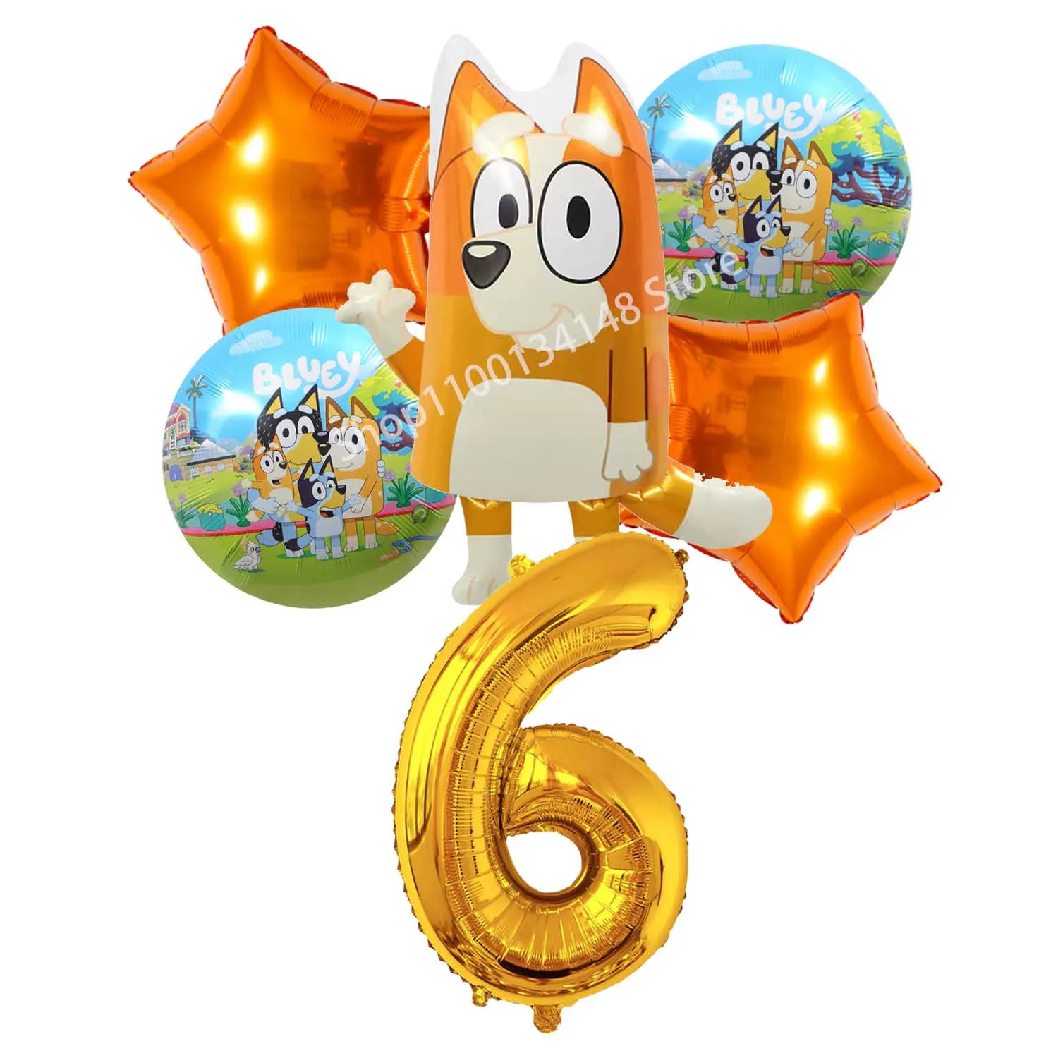 Blueys Bingo Ballons 6pcs Set Birthday Decorative Cute Cartoon Aluminum Foil Balloon Number Balloons Party Decoration Props Gift