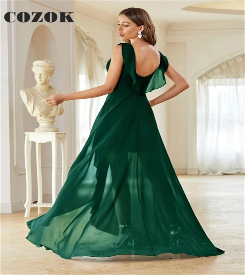 Verde elegante plissado vestidos de noite 2023 a linha alta baixa festa de casamento vestidos de baile robe de soiree tamanho personalizado