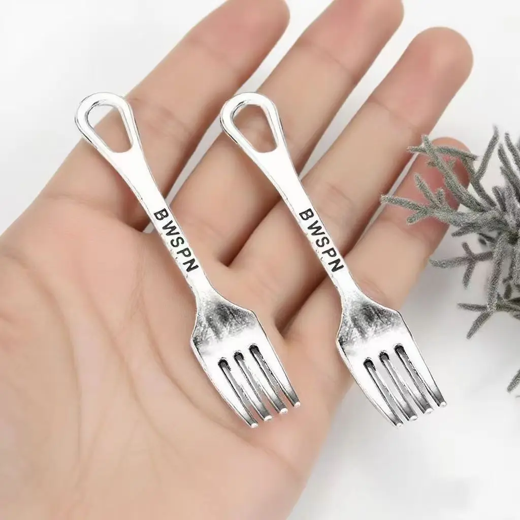 10Pcs/Lot Mini Fork Pendant 51x9mm 4 Colors Bag Charm for DIY Keychain, Decorative Charms for Bags Zipper Pull