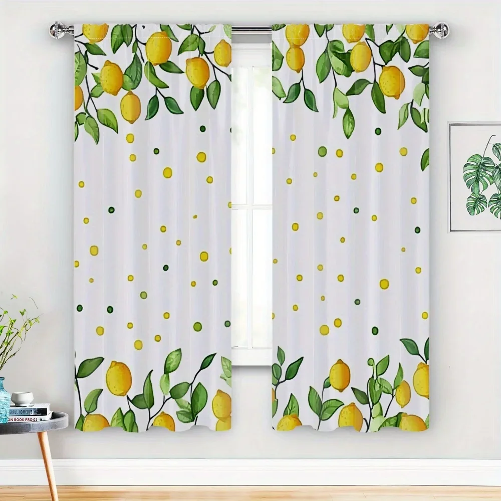 Yellow Lemon Branch Pattern Curtains for Living Room Bedroom Window Home Decor Light Filtering Curtain