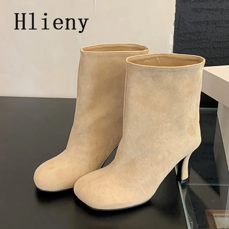 Hlieny Fashion Square Toe Ankle Boots Women Thin Low Heels Shoes Autumn Winter Vintage Western Mid-Calf Booties Zapatos Mujer