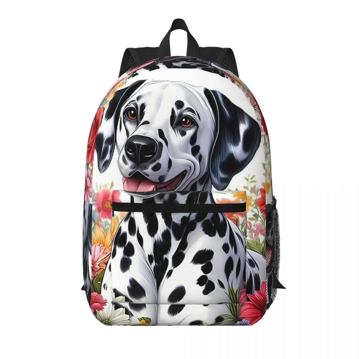 Dalmatian Dog And Flower Background Student Backpack School Bag Hiking Travel Daypack for Men Women Bookbag Shoulder Bags