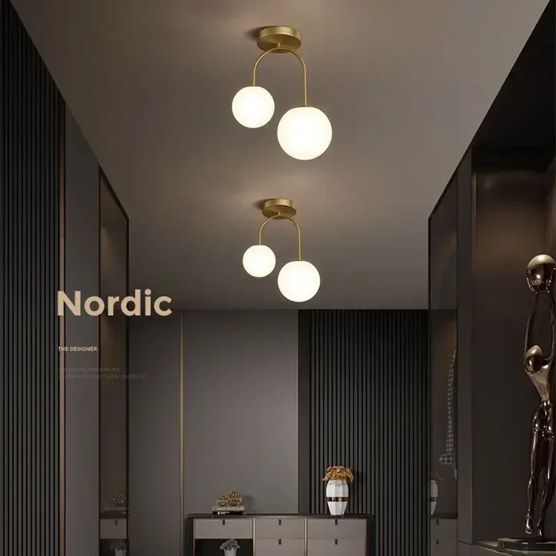 

Nordic Glass Ball LED Ceiling Light Lamps For Aisle Corridor Balcony Hallway Bedroom Clockroom Home Decoration Indoor Lighting