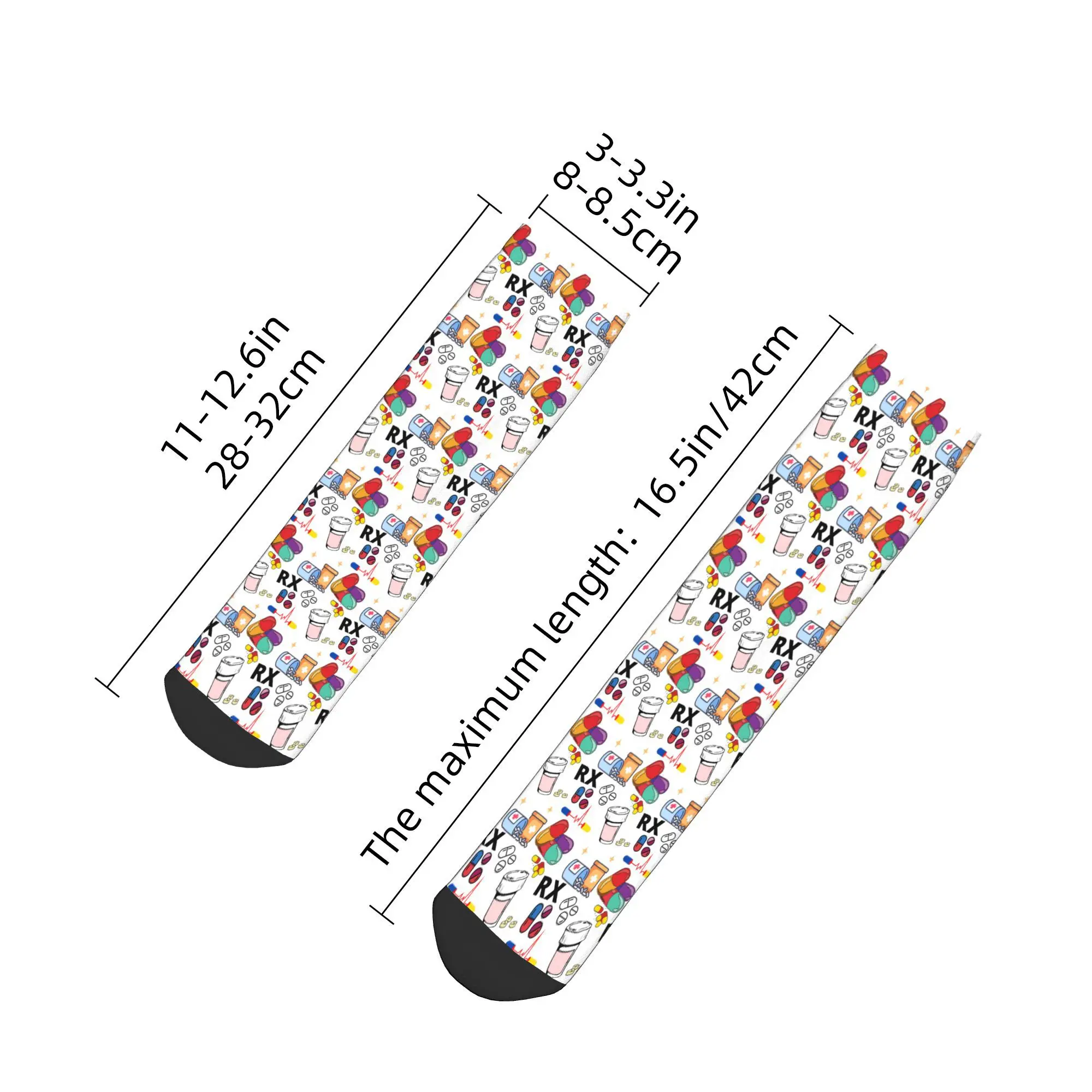 Skarpety All Seasons Pharmacy Pattern Pills RX Harajuku, pochłaniające pot, załogowe, hip-hopowe, dla mężczyzn i kobiet, prezenty świąteczne
