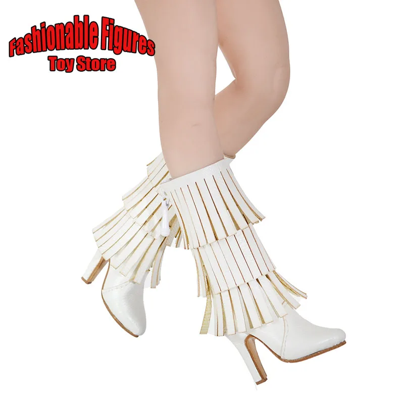 Piedi grandi 1/6 Soldato femminile Scarpe medie alte Zip Moda Ragazze Stivali lunghi in pelle per 12 "Phicen S28 29 42 43 Action Figure Body