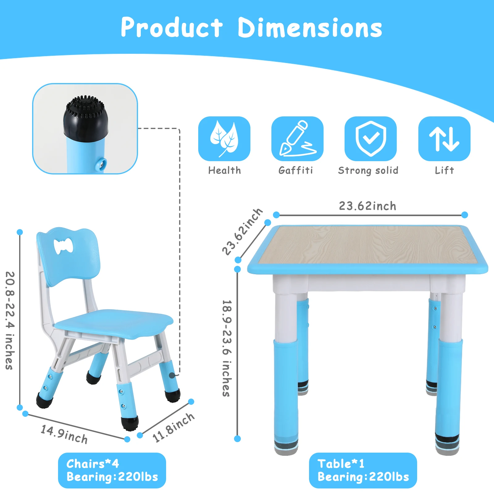 AOOU-Ensemble de table et 4 chaises pour enfants, table d'étude réglable, table d'art multi-activités, bureau graffiti, recommandé pour les tout-petits de 2 à 10 ans