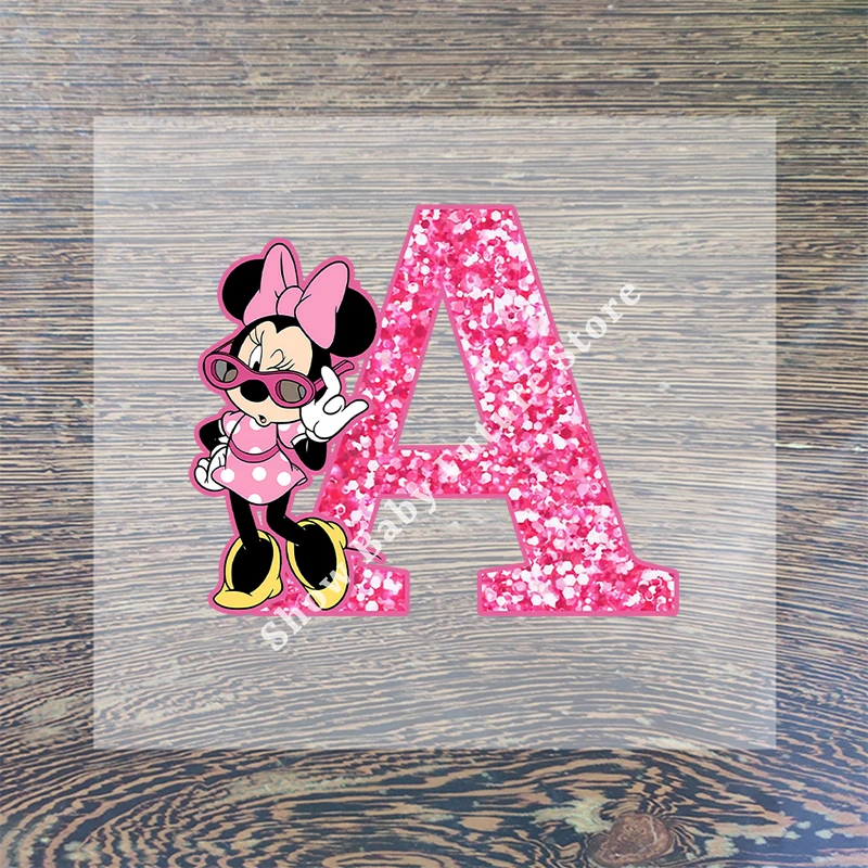 Minnie Mickey Mouse Disney English Letter Clothes Sticker Hot Transfer Clothing Patch Iron on Patch Cute Print T Shirt Sticker