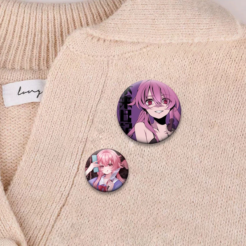 Cute Anime Girl Gasai Yuno Brooches Future Diary Badge Backpack Decoration Round Cartoon Lapel Pins Jewelry Gifts Accessories view 3