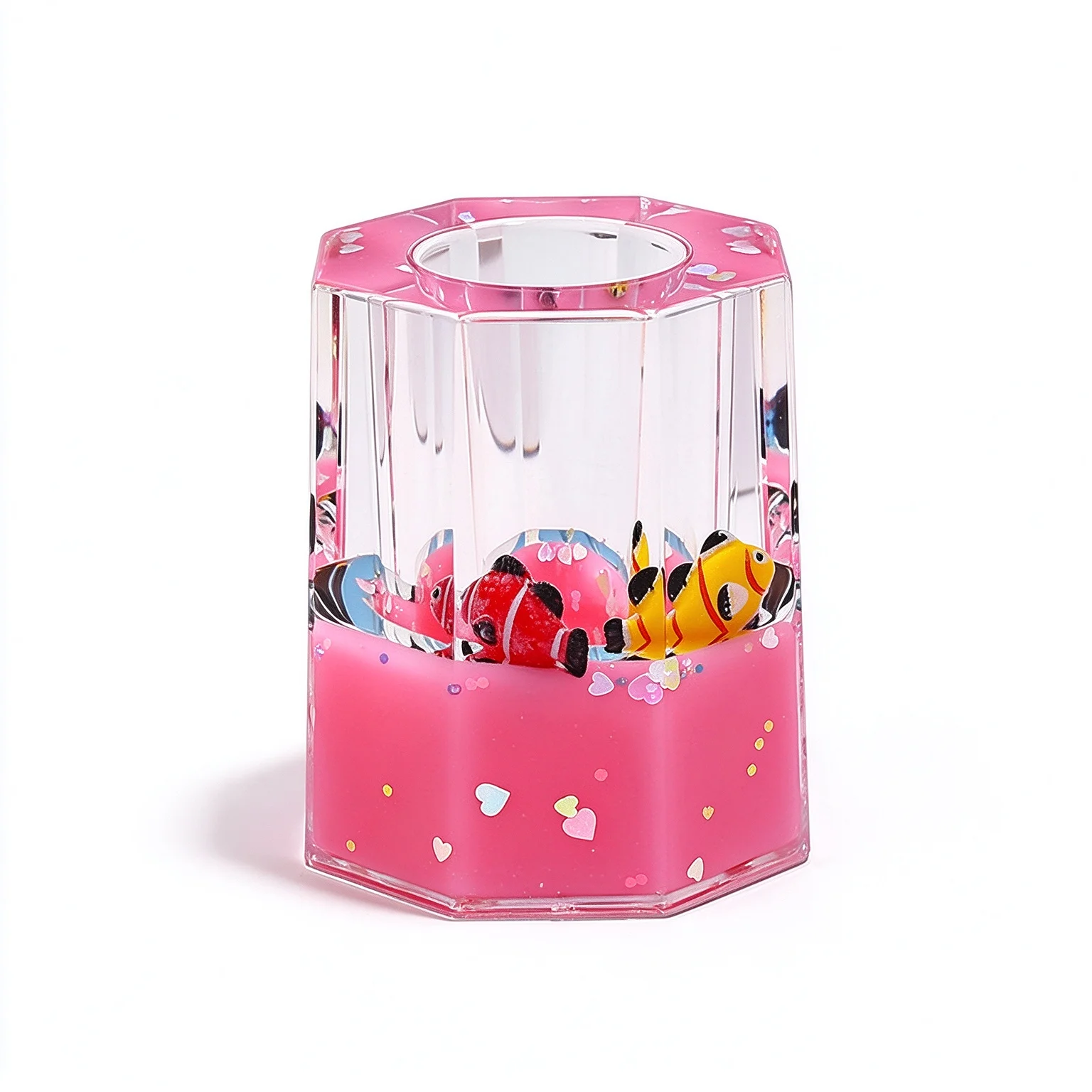 Octagon Acrylic Liquid Floating Pen Holder Cute Cartoon Figurine Glitter Quicksand Oil Pen Container Kawaii Desk Organizer
