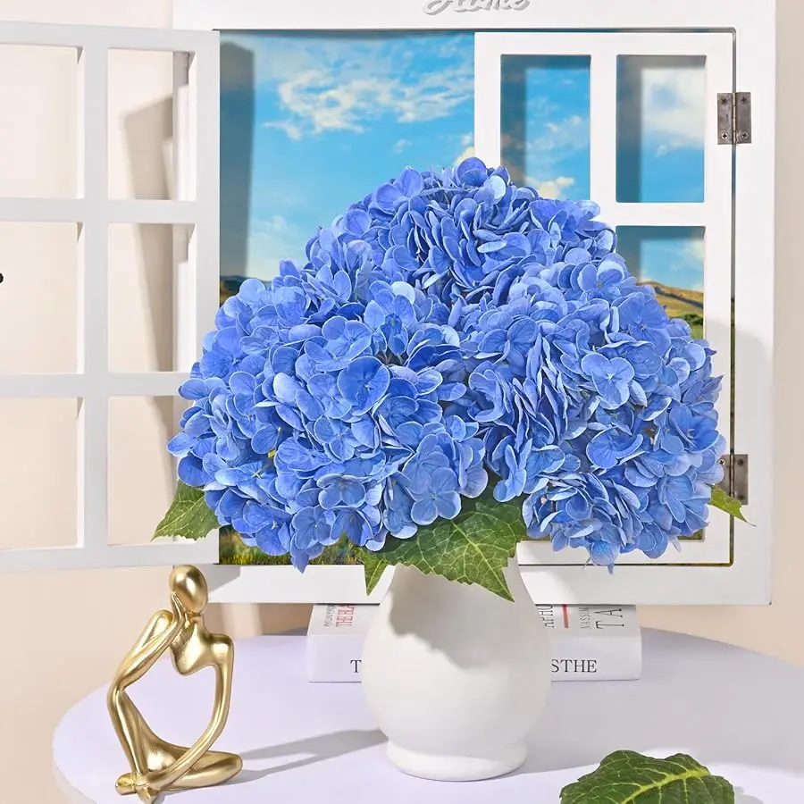 3 szt. sztucznych hortensji o długości 53 cm, lateksowe hortensje o realistycznej fakturze, naturalnie wyglądające duże hortensje do dekoracji domu i aranżacji na przyjęcia.