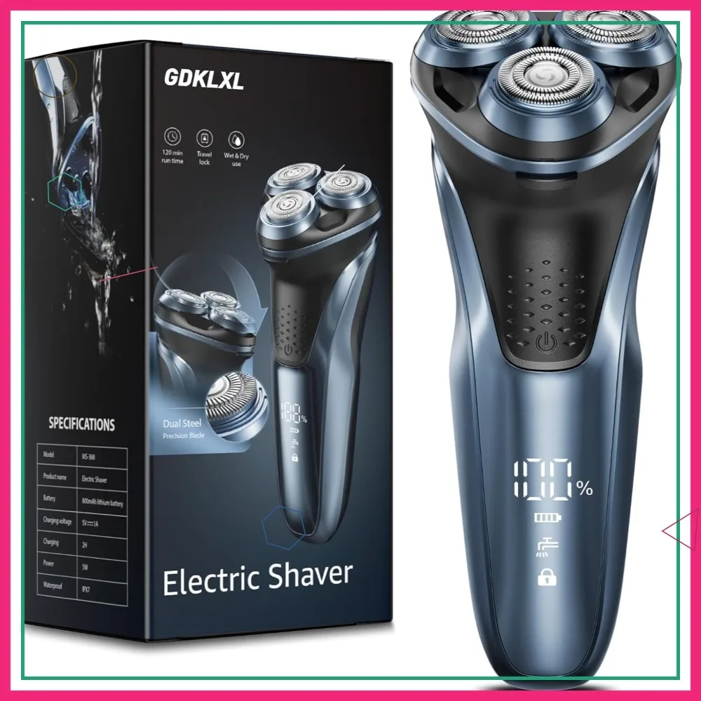 

IPX7 Waterproof 5D Floating Head Shaver: 90-Min Runtime, USB-C Fast Charge, Hypoallergenic Blades