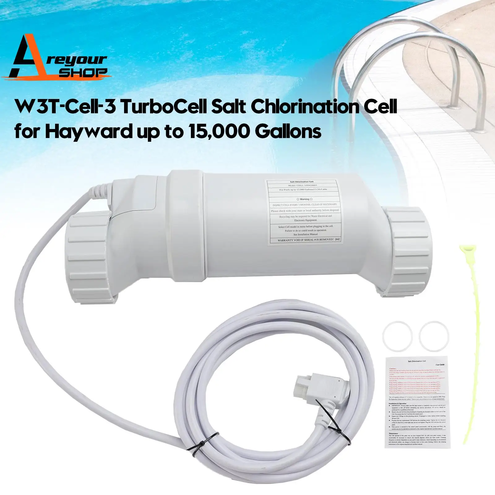 

W3T-Cell-3 TurboCell Salt Chlorination Cell for Hayward up to 15000 Gallons