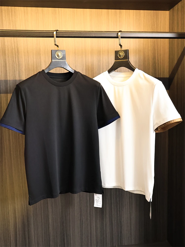 

anzhuxi mat Luxury Splicing 00S Silk Luster Cotton Summer High-end Men's Faion ort Sve T-irt