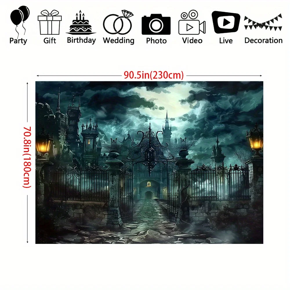 Decorative Art Gothic Castle Gate Wall Hanging - Horror Night Scene Tapestry, Polyester Halloween Party Home Decoration