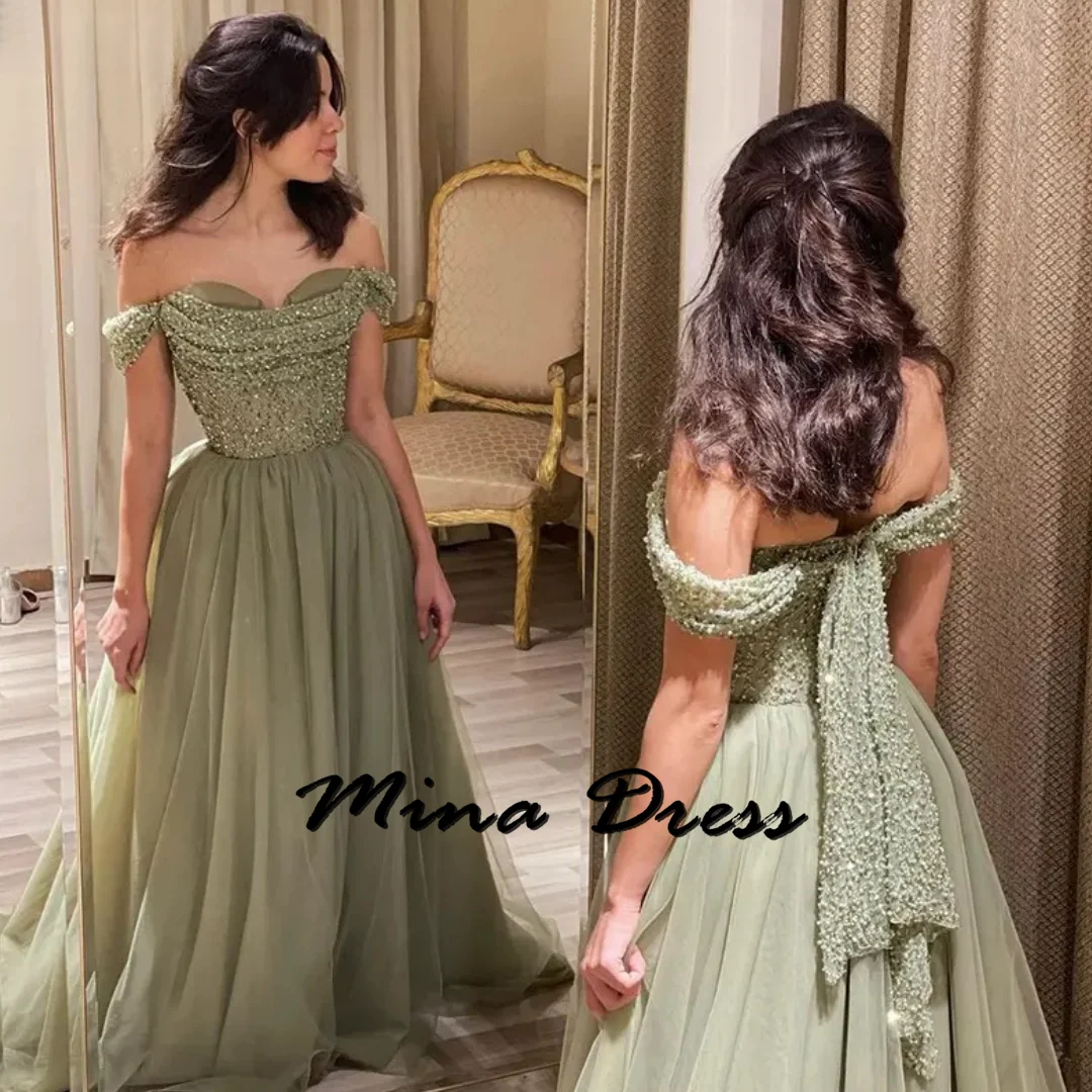 

Mina Customized Backless Elegant Party Dresses 2024 for Wedding Dresses for Formal Occasions Dropped Shoulders Sequins Evening