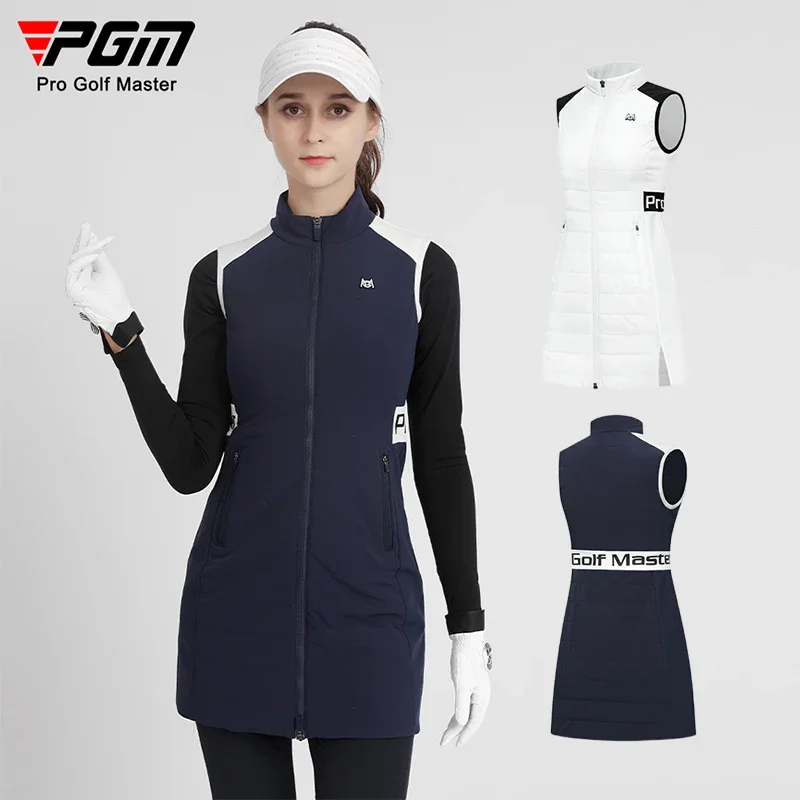 Pgm Winter Women Golf Long Vest Warm Cotton Inside Waistcoat Ladies Slim Thicken Coat Female Sleeveless Golf Jacket S-XL