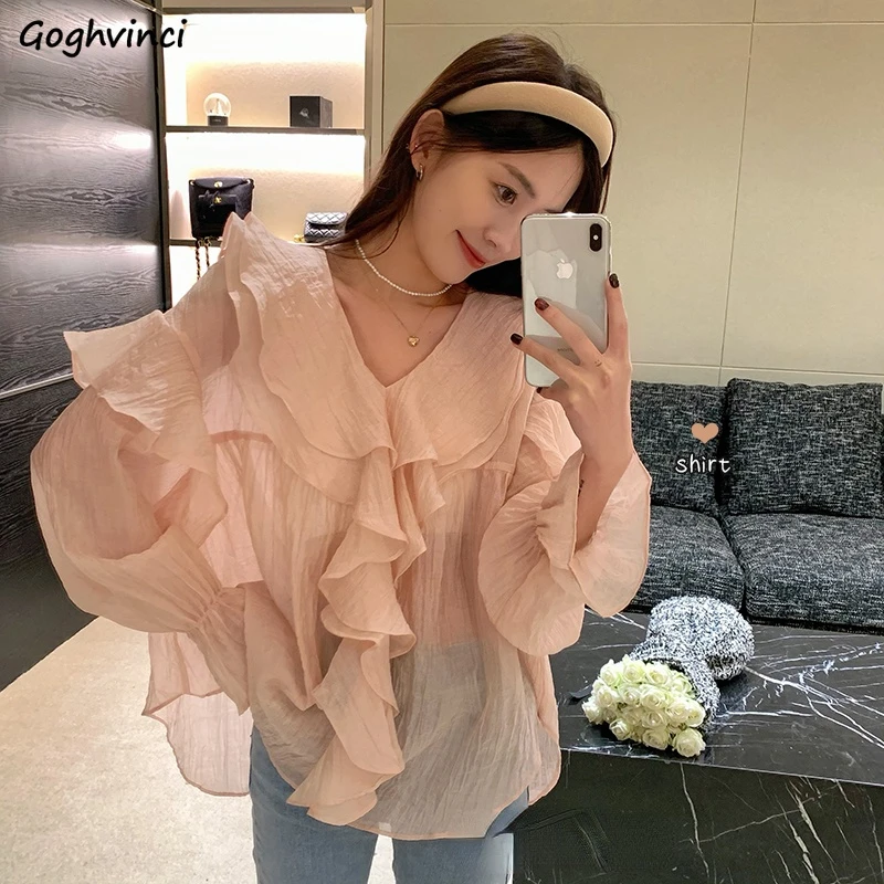 Blouses Women Solid Lovely Cute All-match College Office Lady Korean Style Leisure New Arrival Kawaii Fit Popular Simple Cosy