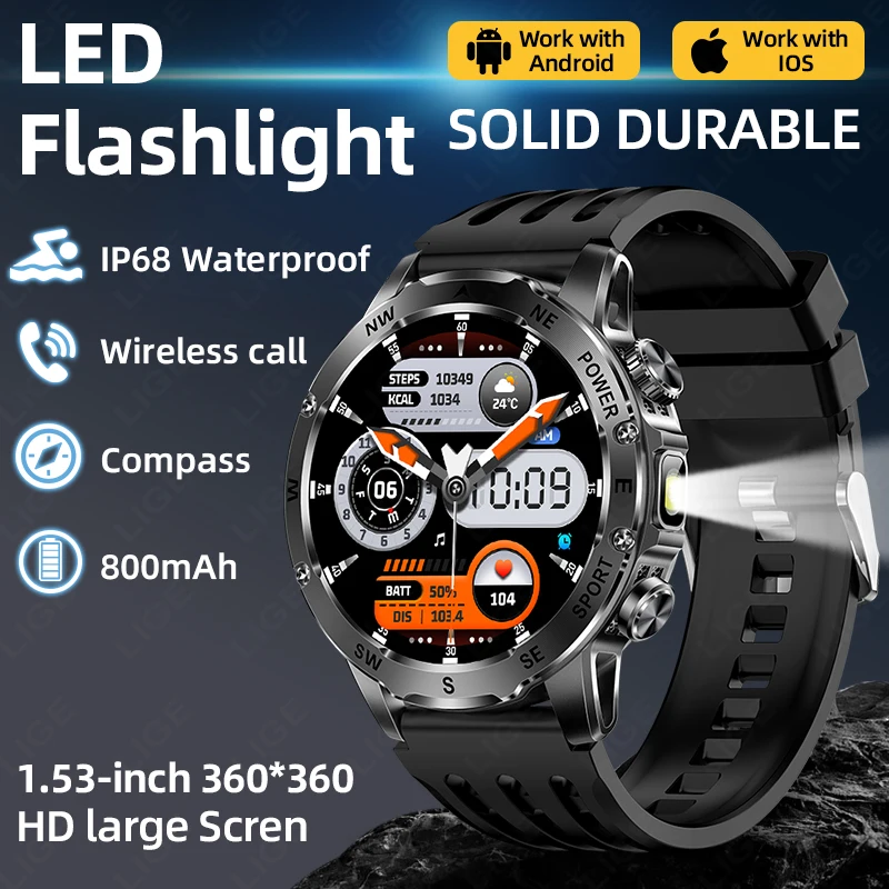 

New Smart Watch Men 800mAh Super Capacity Battery Compass Outdoor Watches 1.53'' Bluetooth Call IP68 Waterproof Sport Smartwatch