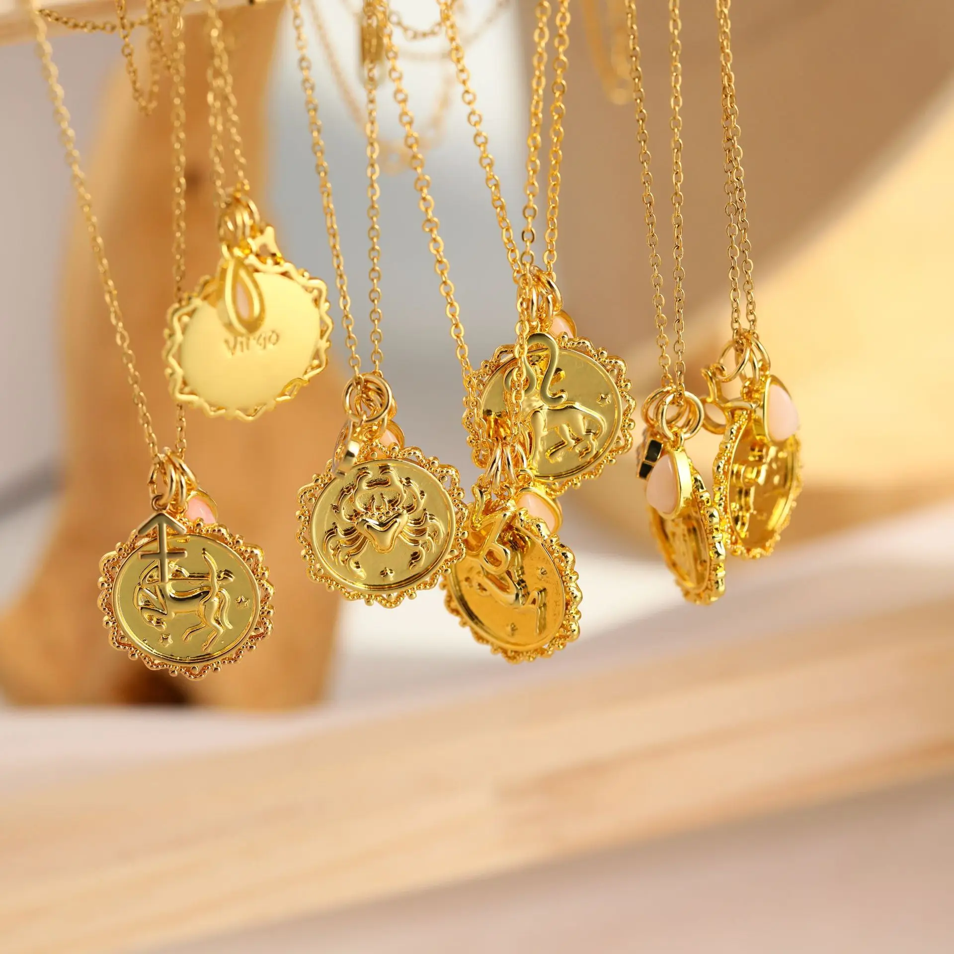 

Opal Twelve Constellations Circular Vintage Pendant Necklace 12 Constellations Necklaces for women