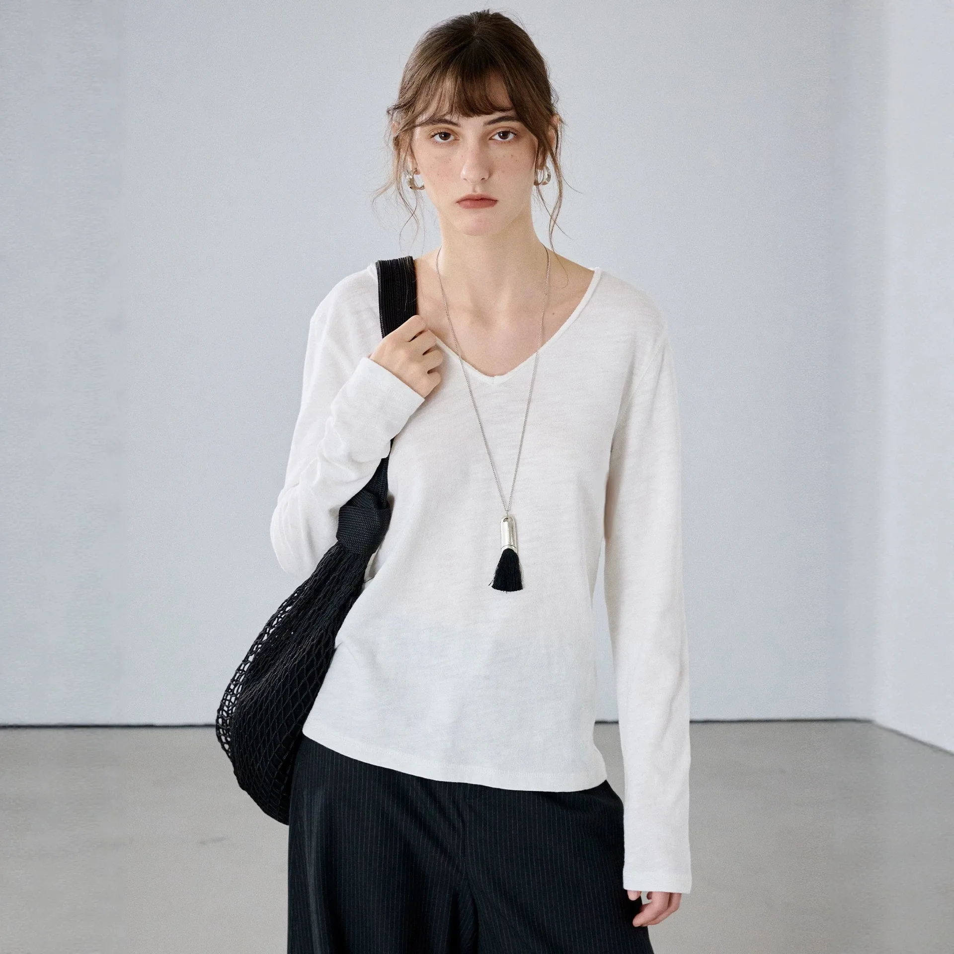 V Neck Casual Top Loose Fit Elegant for Home for Beach Travel for Yoga Pullover for Sports Brushed Long Sleeve for Women