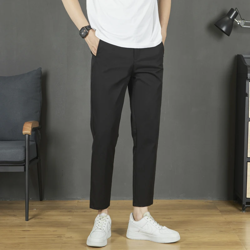 2024 Zomer Nieuwe Pak Broek Heren Strakke Pijpen Casual Kleine Voeten Koreaanse Editie Trendy Straat Veelzijdige Zakelijke Cropped Broek