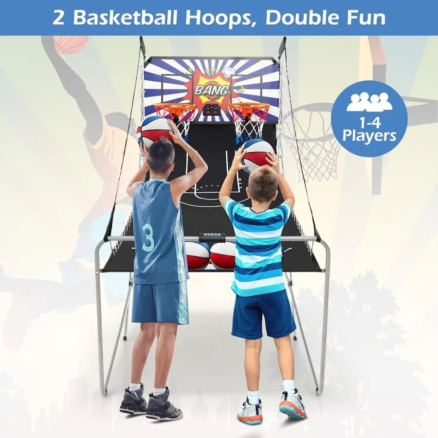 Foldable Dual Shot Basketball Arcade Game Electronic Basketball Hoop with LCD Scoreboard for Indoor and Outdoor Use Features 8